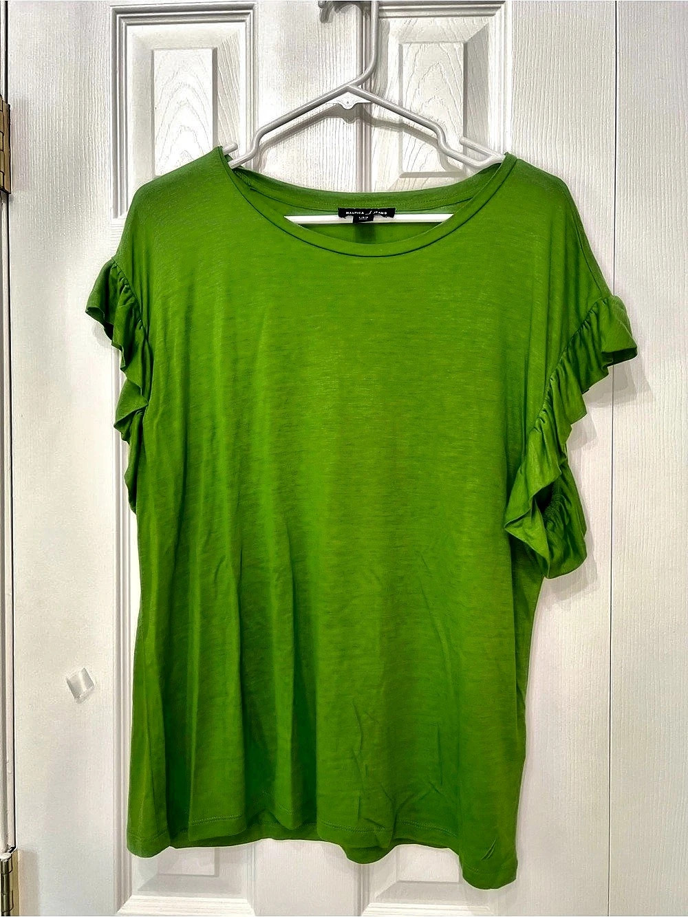 Nautica Jeans Ruffle Sleeve Top Green Large Like New